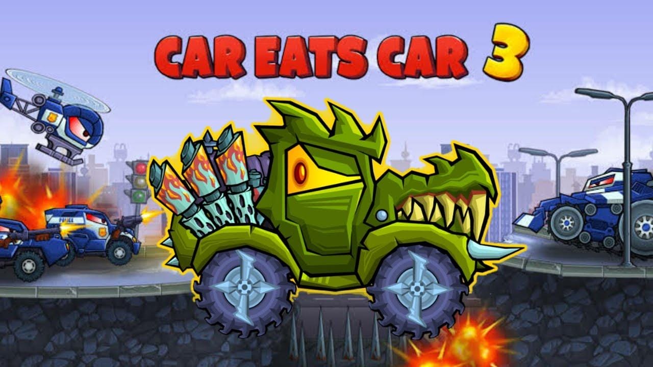 The Harvester tractor battling enemies in Car Eats Car 3 Hill Climb Race